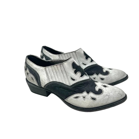 Matisse Steely Leather Ankle Boot White & Black Size 8.5